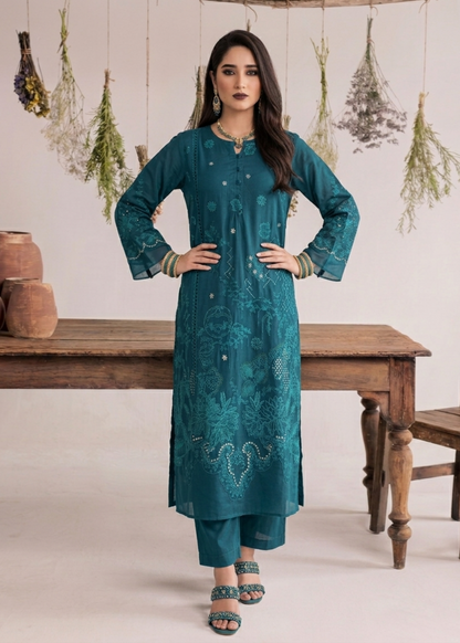 Festive Wear Teal Cotton Embroidered Suit Online in Sri Lanka India Australia