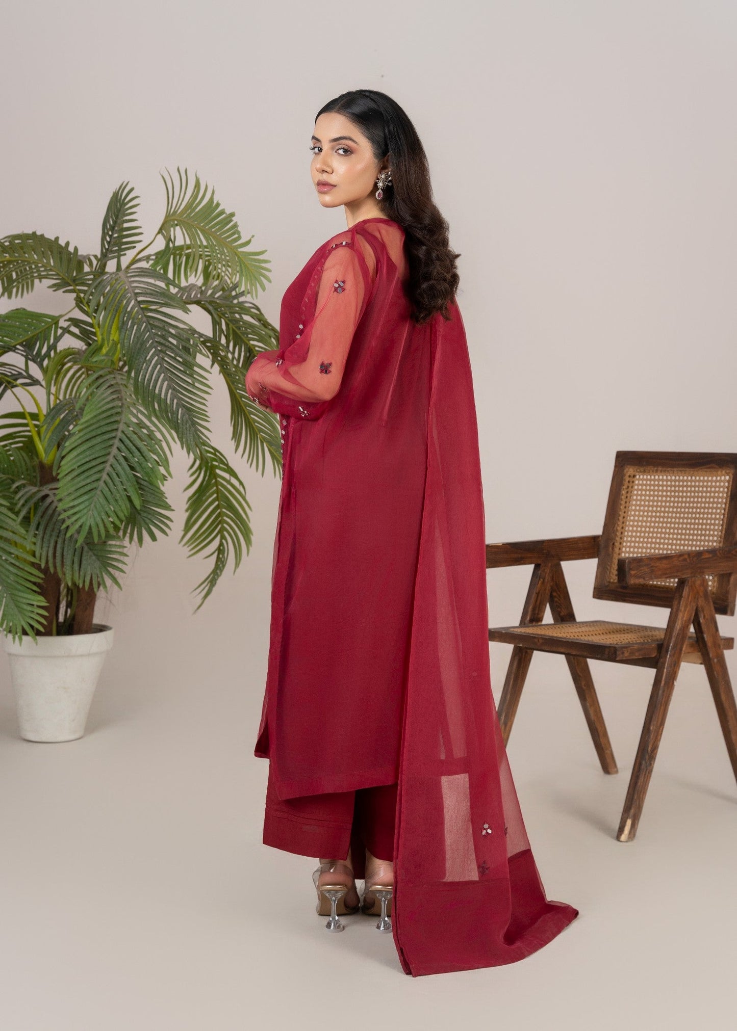 Festive Wear Wine Organza Suit Online in Dubai DXB UAE Abudhabi Meena Bazaar