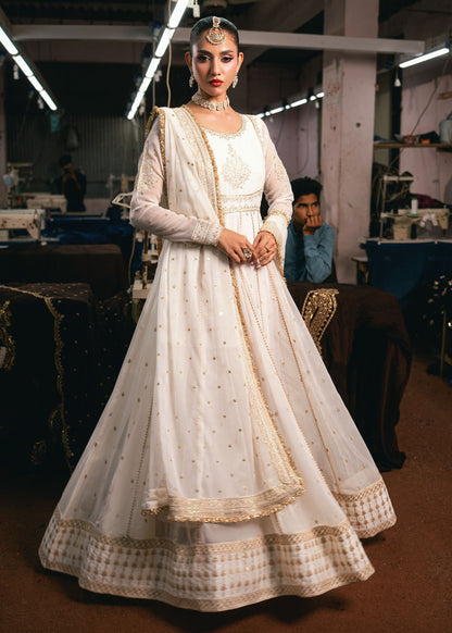 Festive White Chiffon Maxi with Lace Detailing Online in Sri Lanka India Australia