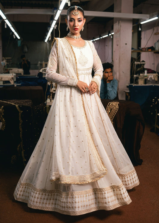 Festive White Chiffon Maxi with Lace Detailing Online in Sri Lanka India Australia