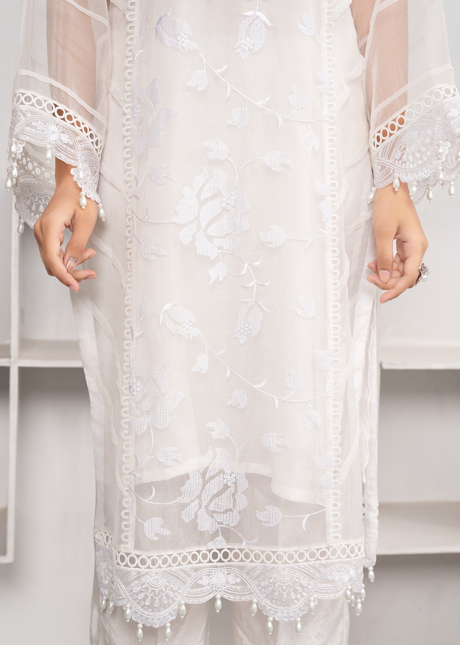Festive White Organza Embroidered Suit Online in Sri Lanka India Australia