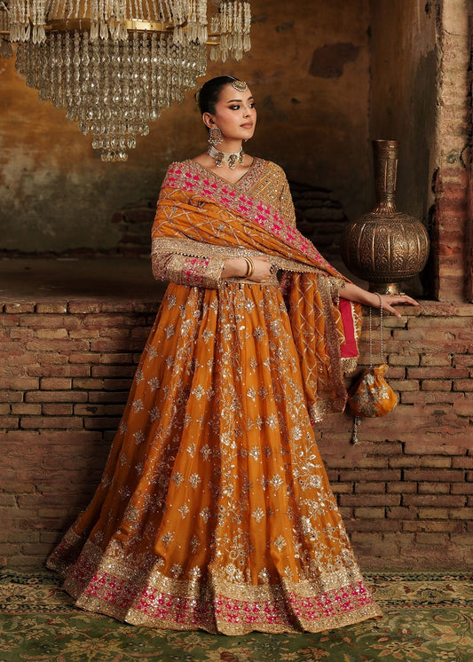 Festive Yellow-Orange Chiffon Ladies Suit Online in UK USA Canada