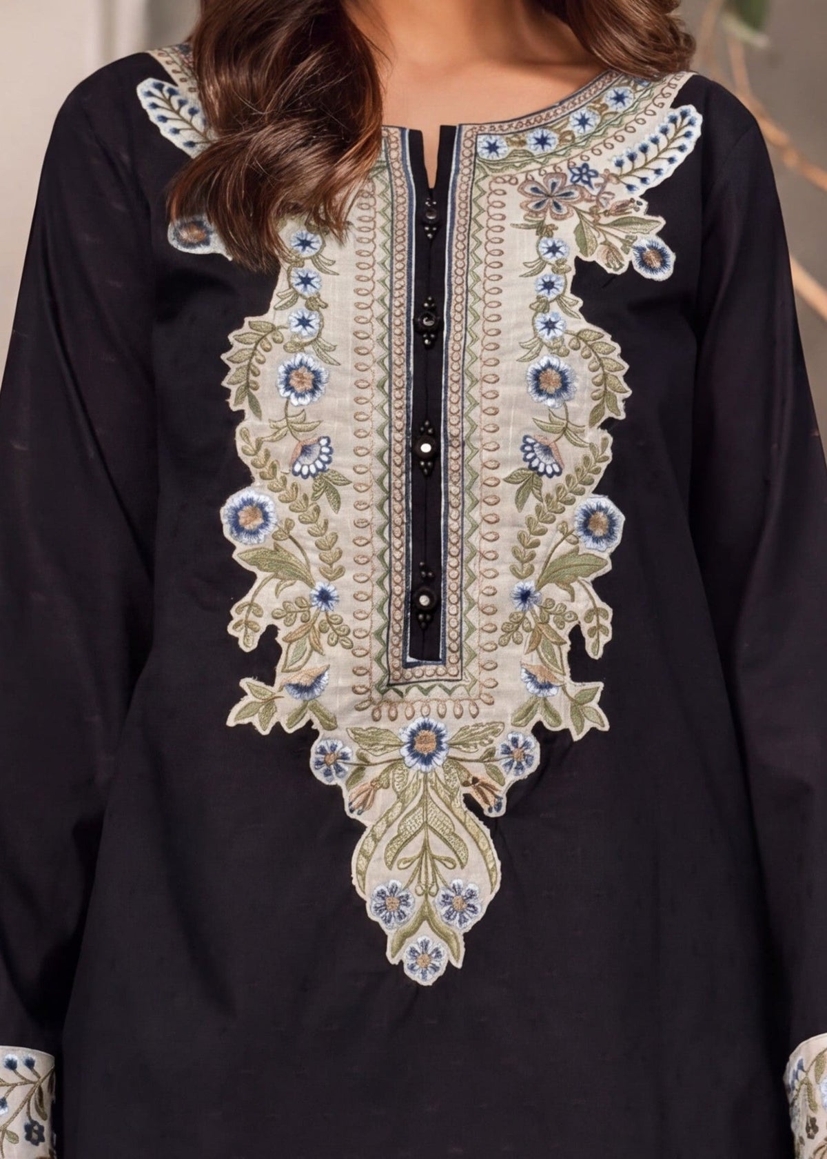 Fine Khaddar Black Short Kurta Set Online in Sri Lanka India Australia