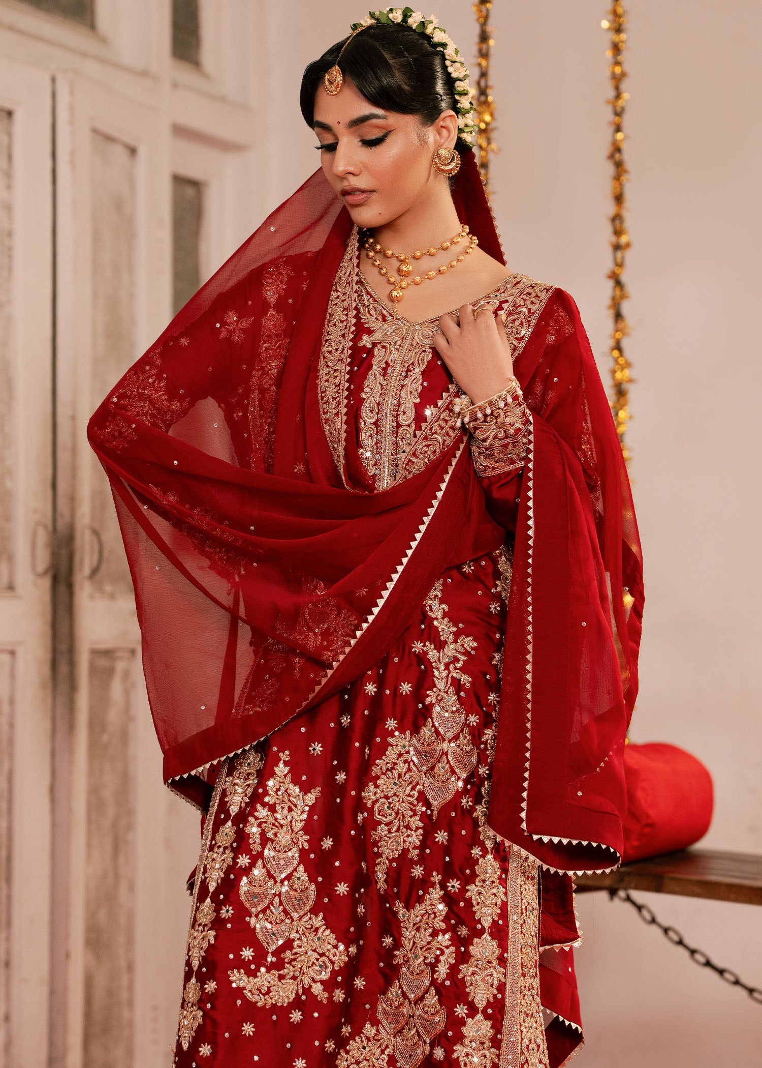 Fire Red Charmuse Formal Wear Suit Online in Dubai DXB UAE Abudhabi Meena Bazaar