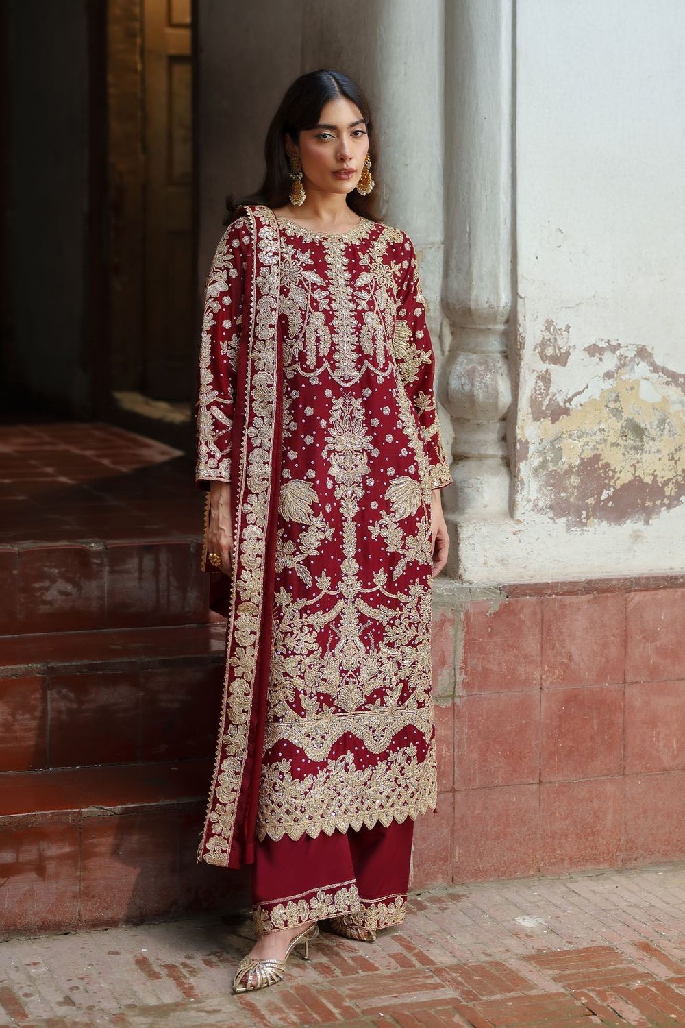 Fire Red Chiffon Straight Cut Kurta Suit Online in Dubai UAE Abudhabi Ajman Sharjah