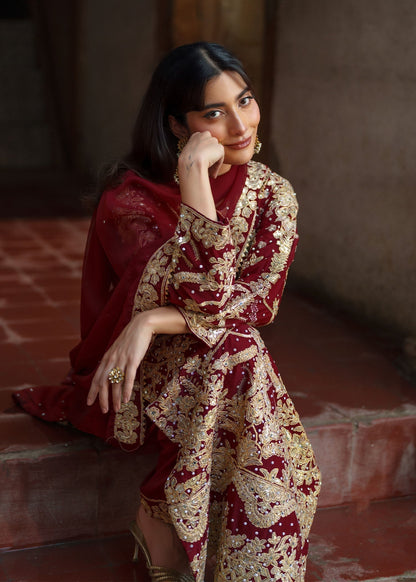 Fire Red Chiffon Wedding Guest Suit Online in Dubai DXB UAE Abudhabi Meena Bazaar