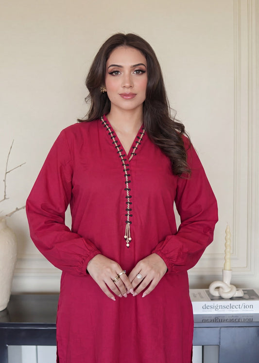 Fire Red Daily Wear Lawn Suit Online in Dubai DXB UAE Abudhabi Meena Bazaar