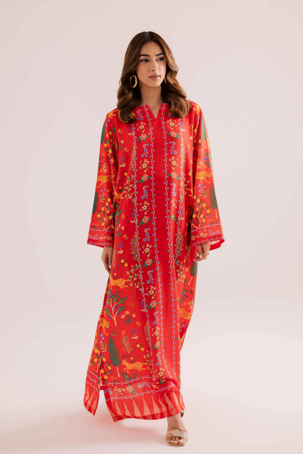 Fire Red Raw Silk Kaftan Online in Dubai UAE Abudhabi Ajman Sharjah