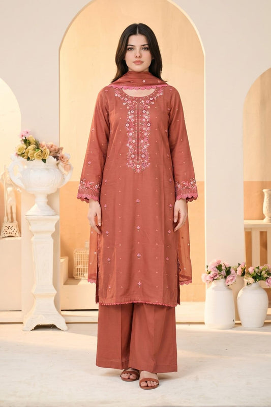 Flame Embroidered Linen Salwar Suit Online in Dubai UAE Abudhabi Ajman Sharjah