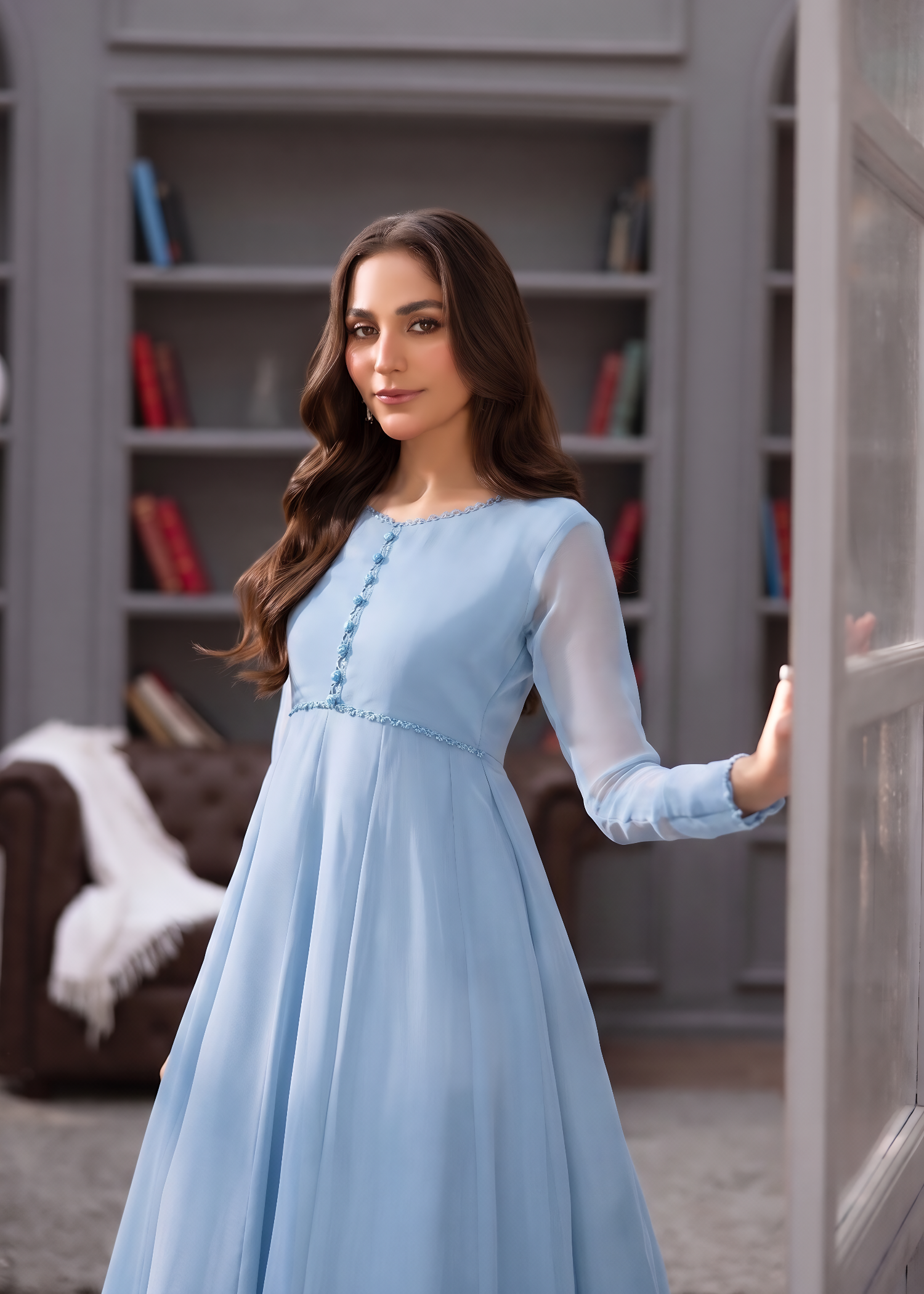 Flared Maxi Chiffon Kurta Set Online in Dubai UAE Abudhabi Ajman Sharjah