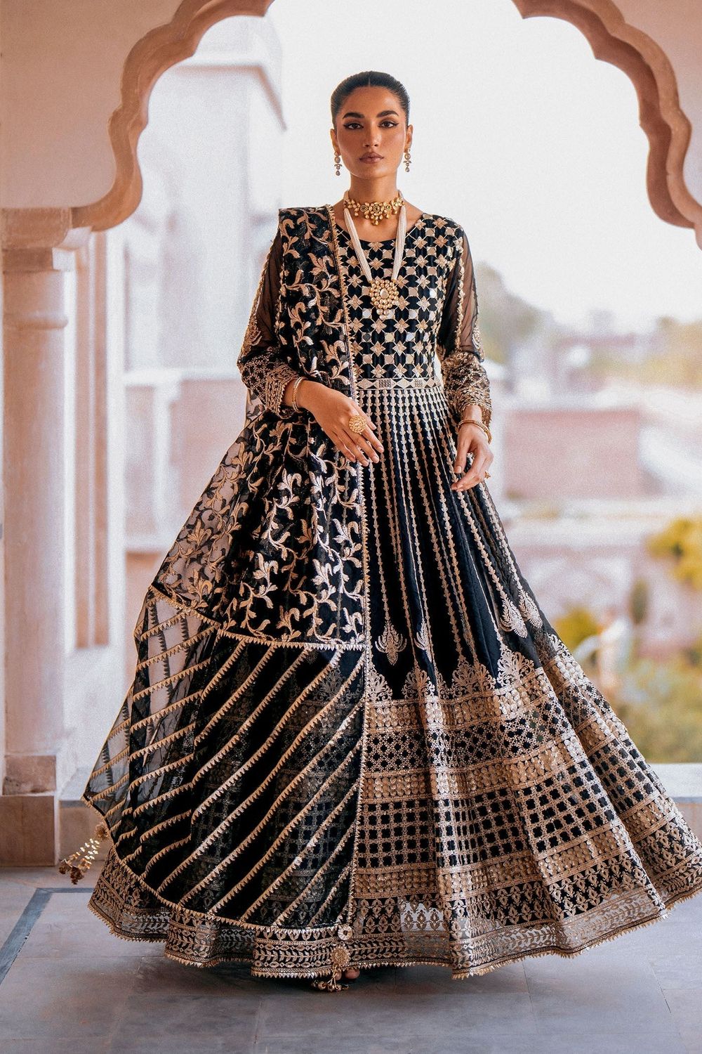 Black Embroidered Organza Wedding Guest Suit Online in Dubai UAE Abudhabi Ajman Sharjah