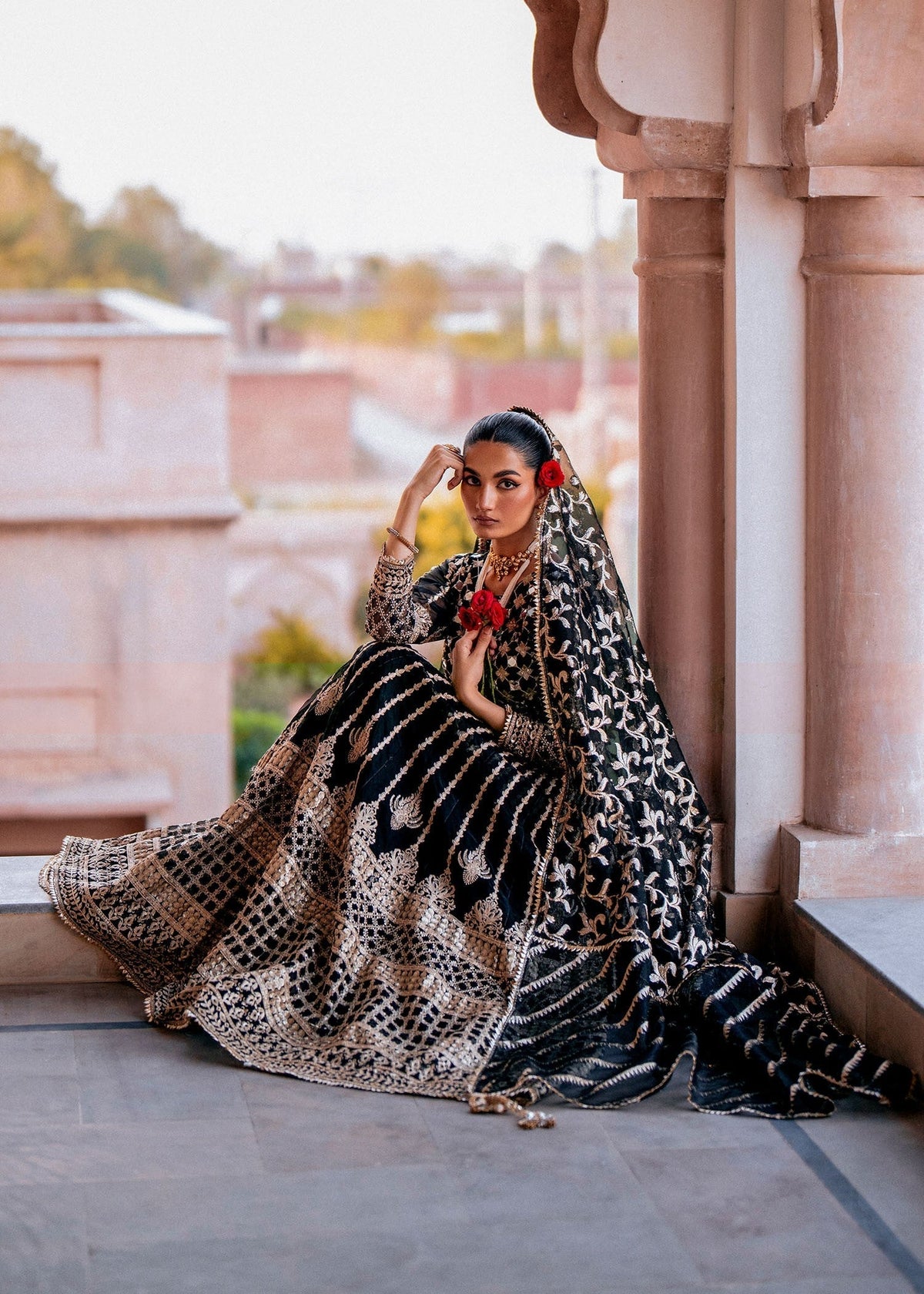 Embroidered Black Organza Formal Suit Online in Dubai DXB UAE Abudhabi Meena Bazaar