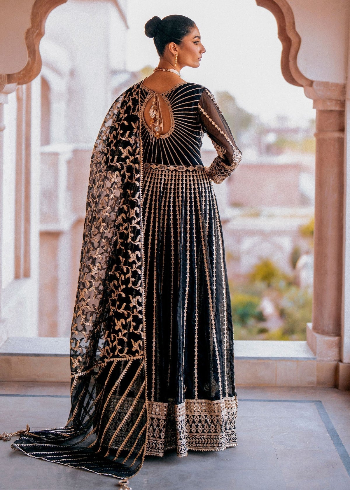 Ladies Black Flared Maxi Shalwar Kameez Online in UK USA Canada