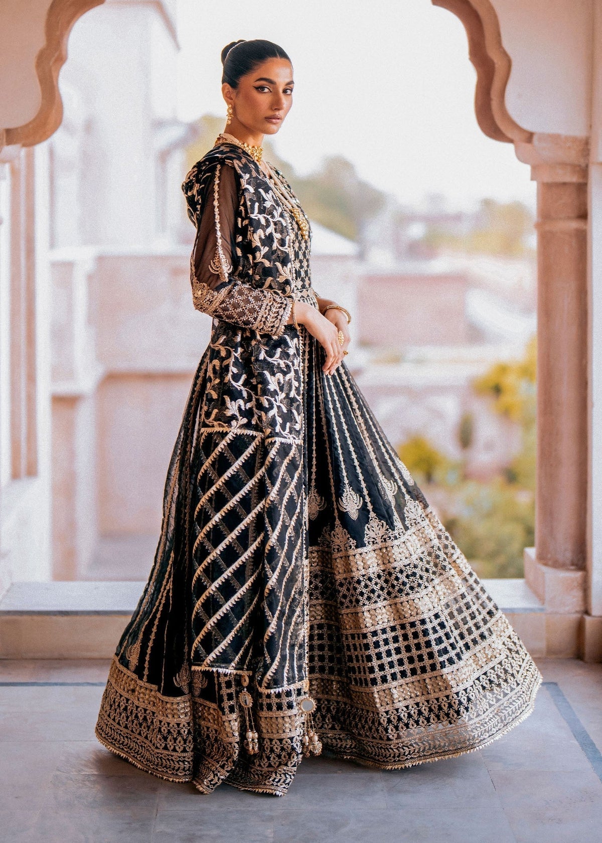 Pakistani Designer Black Organza Salwar Kameez Online in KSA Riyadh Saudi Arabia Oman Bahrain Qatar