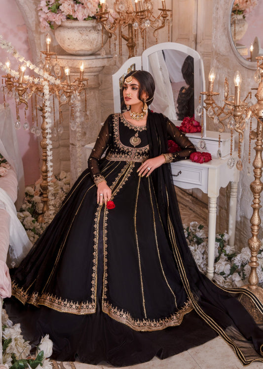 Floor Length Black Chiffon Festive Wear Suit Online in Sri Lanka India Australia