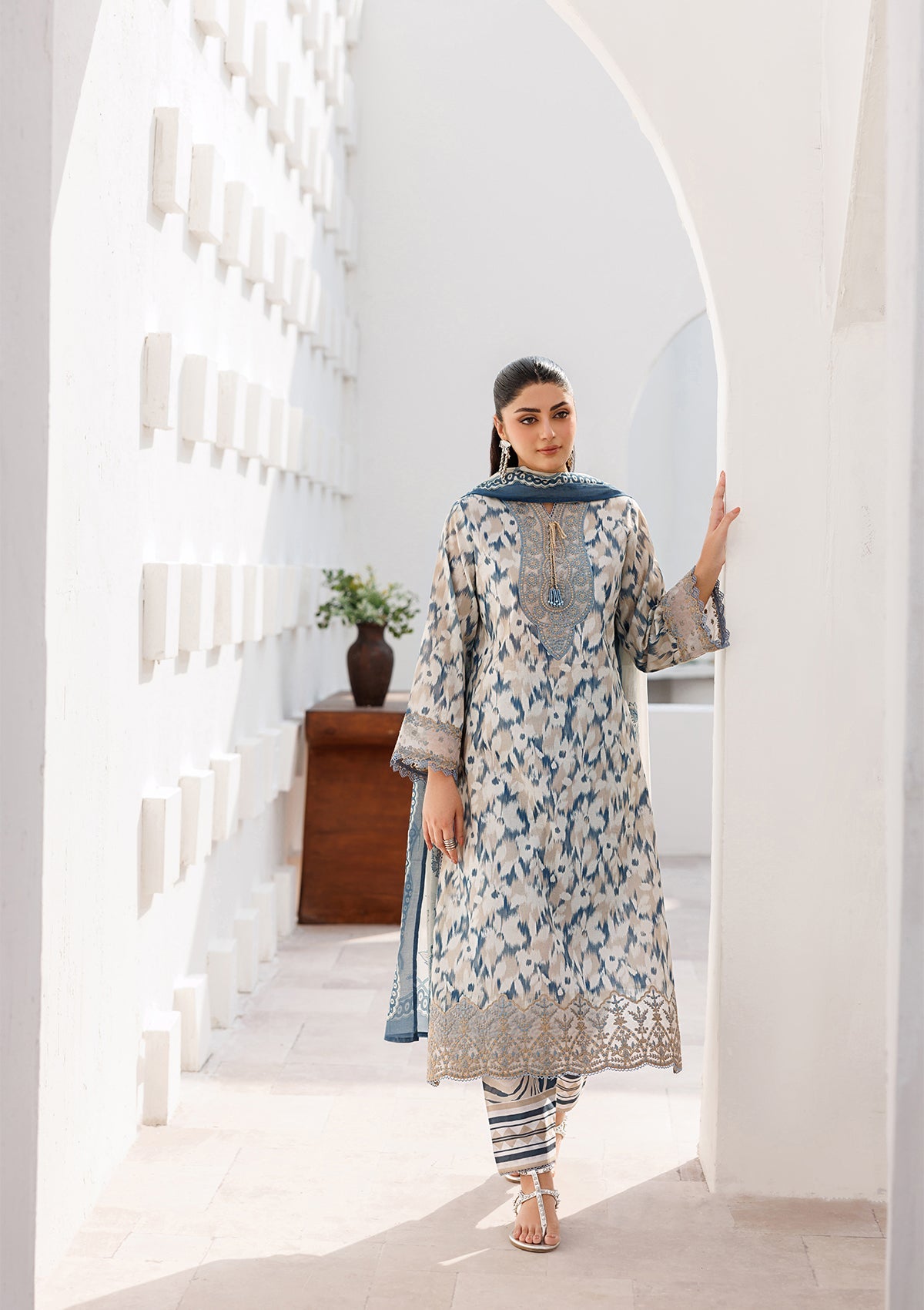 Floral Embroidered Sky Blue Lawn Salwar Suit Online in Sri Lanka India Australia