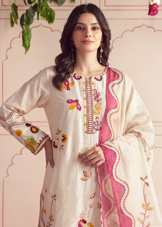 Floral White Lawn Long Kurta with Plazzo Online in Dubai DXB UAE Abudhabi Meena Bazaar