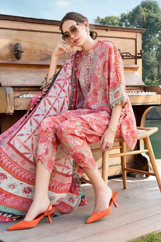 Floral Pink Pure Lawn Suit with Chiffon Dupatta