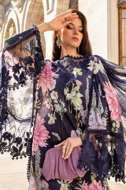 Navy Blue Lawn Suit with Chiffon Dupatta