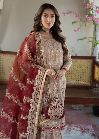 Formal Beige Chiffon Gharara with Dupatta Online in Sri Lanka India Australia