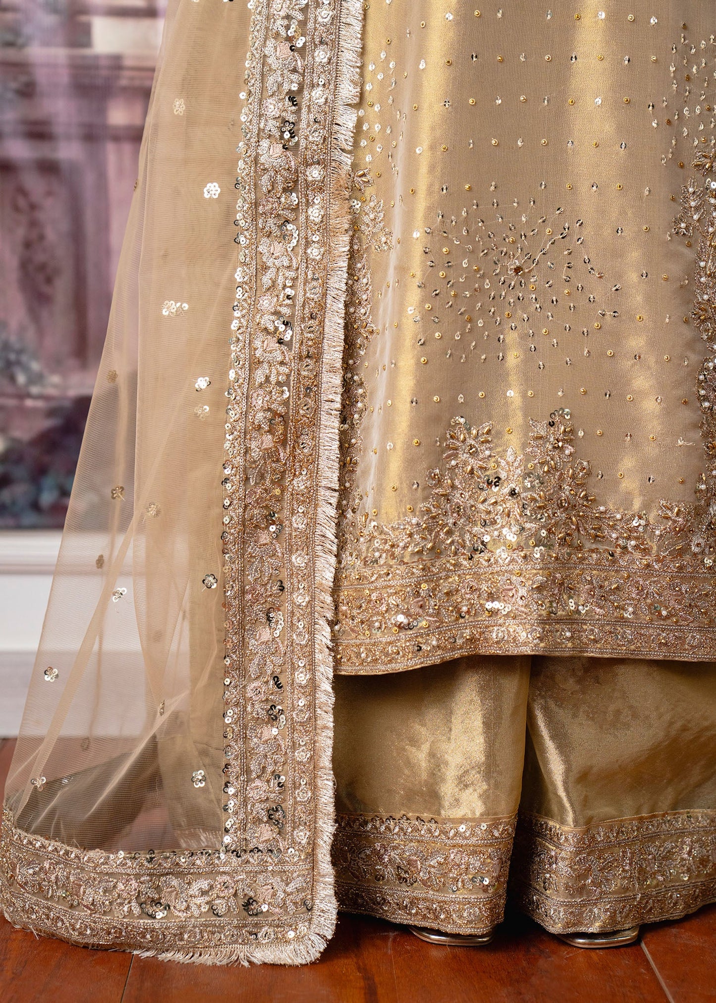 Formal Beige Viscose Pakistani Suit Online in UK USA Canada