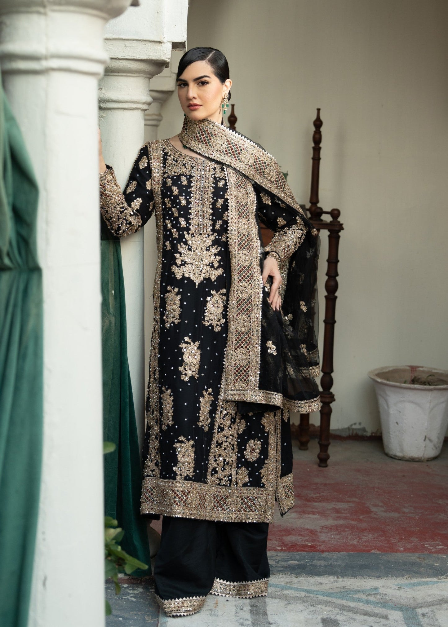 Formal Black Chiffon Embroidered Kurta Pajama Online in Sri Lanka India Australia