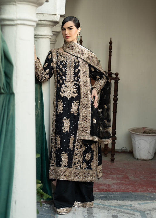Formal Black Chiffon Embroidered Kurta Pajama Online in Sri Lanka India Australia