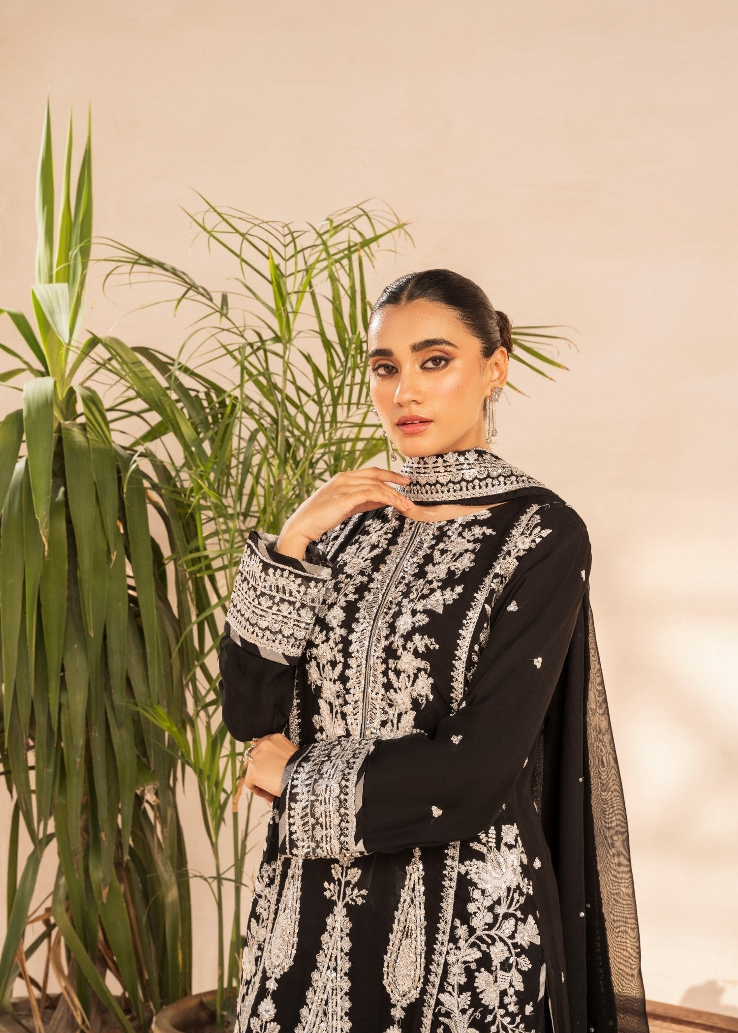 Formal Black Embroidered Georgette Chiffon Suit Online in Sri Lanka India Australia