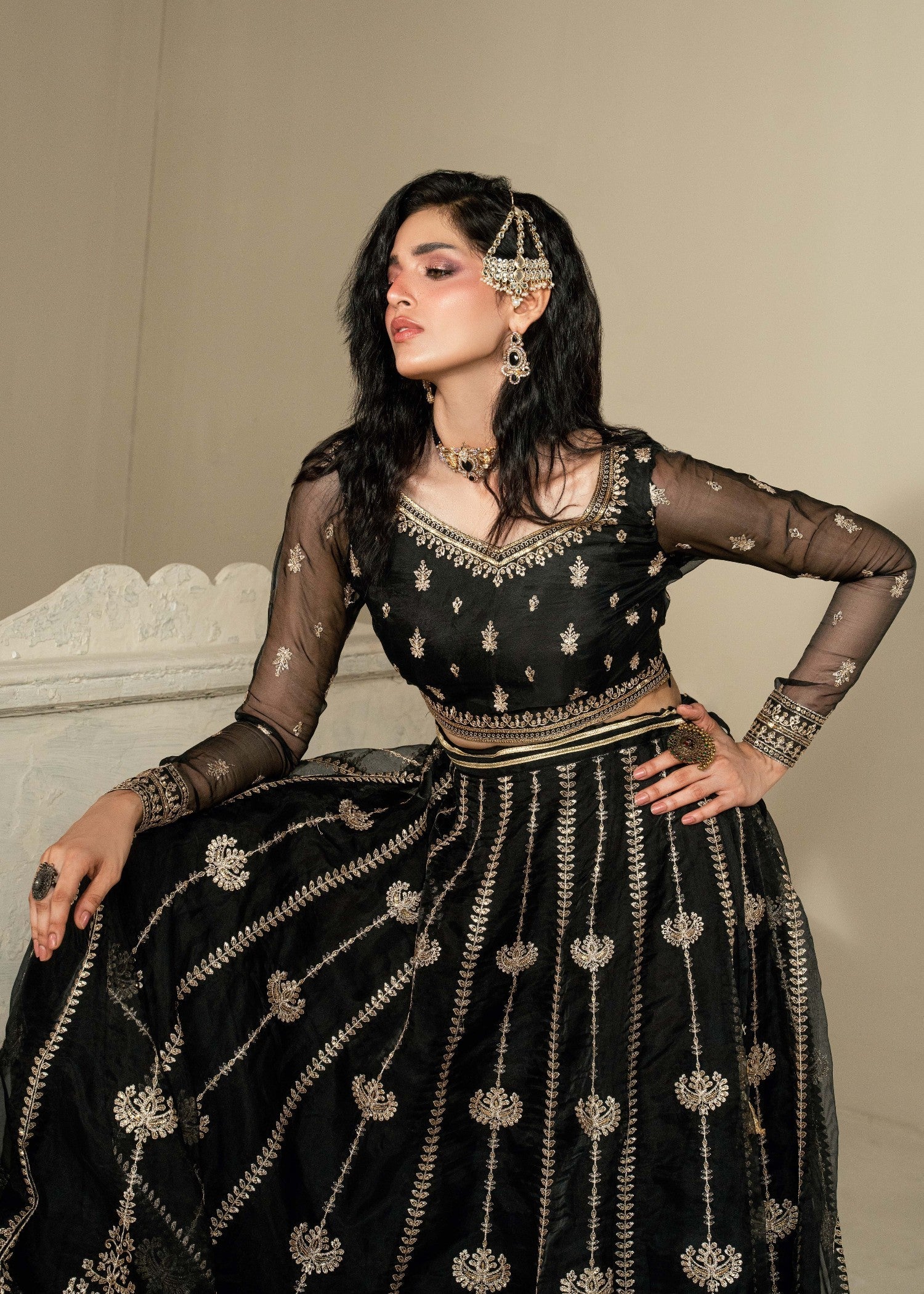 Formal Black Organza Lehenga Choli Online in UK USA Canada