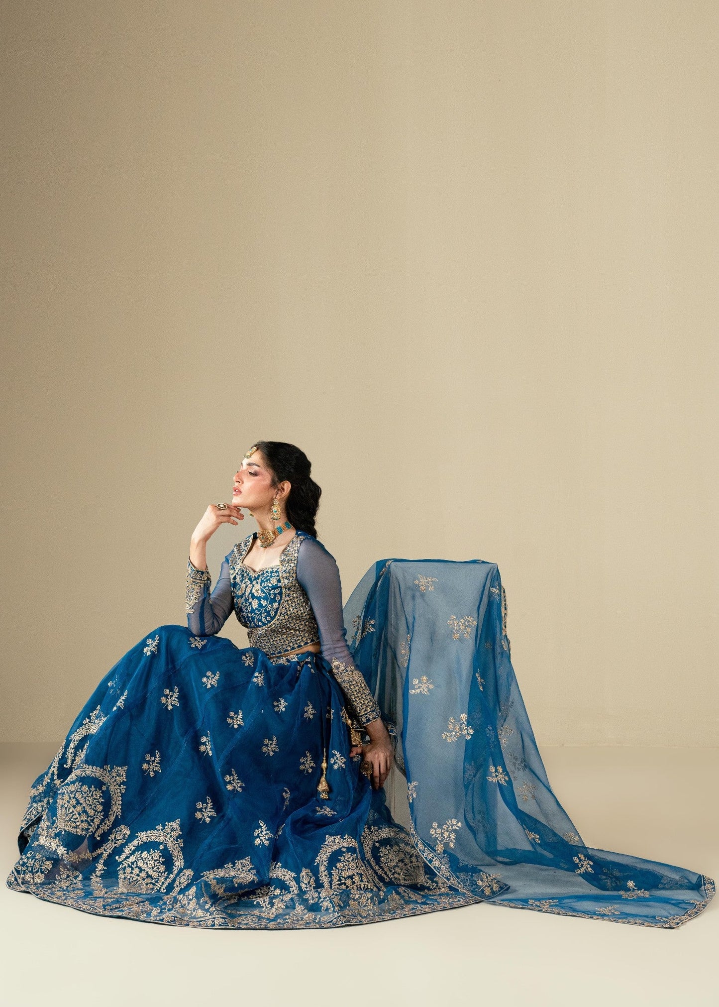 Formal Blue Embroidered Lehenga Set Online in UK USA Canada