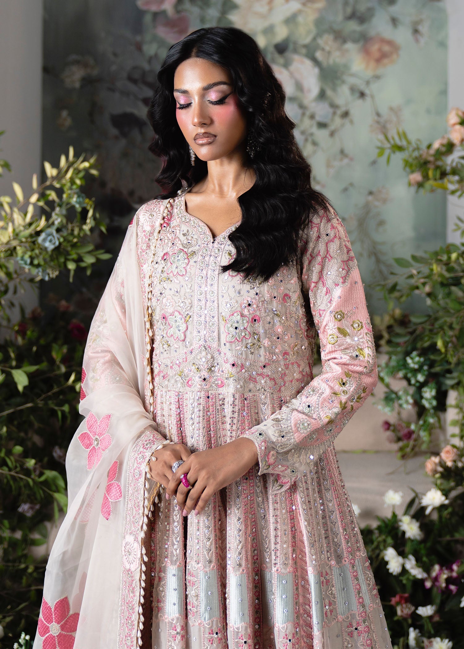 Formal Blush Pink Chiffon Salwar Kameez Online in KSA Riyadh Saudi Arabia Oman Bahrain Qatar