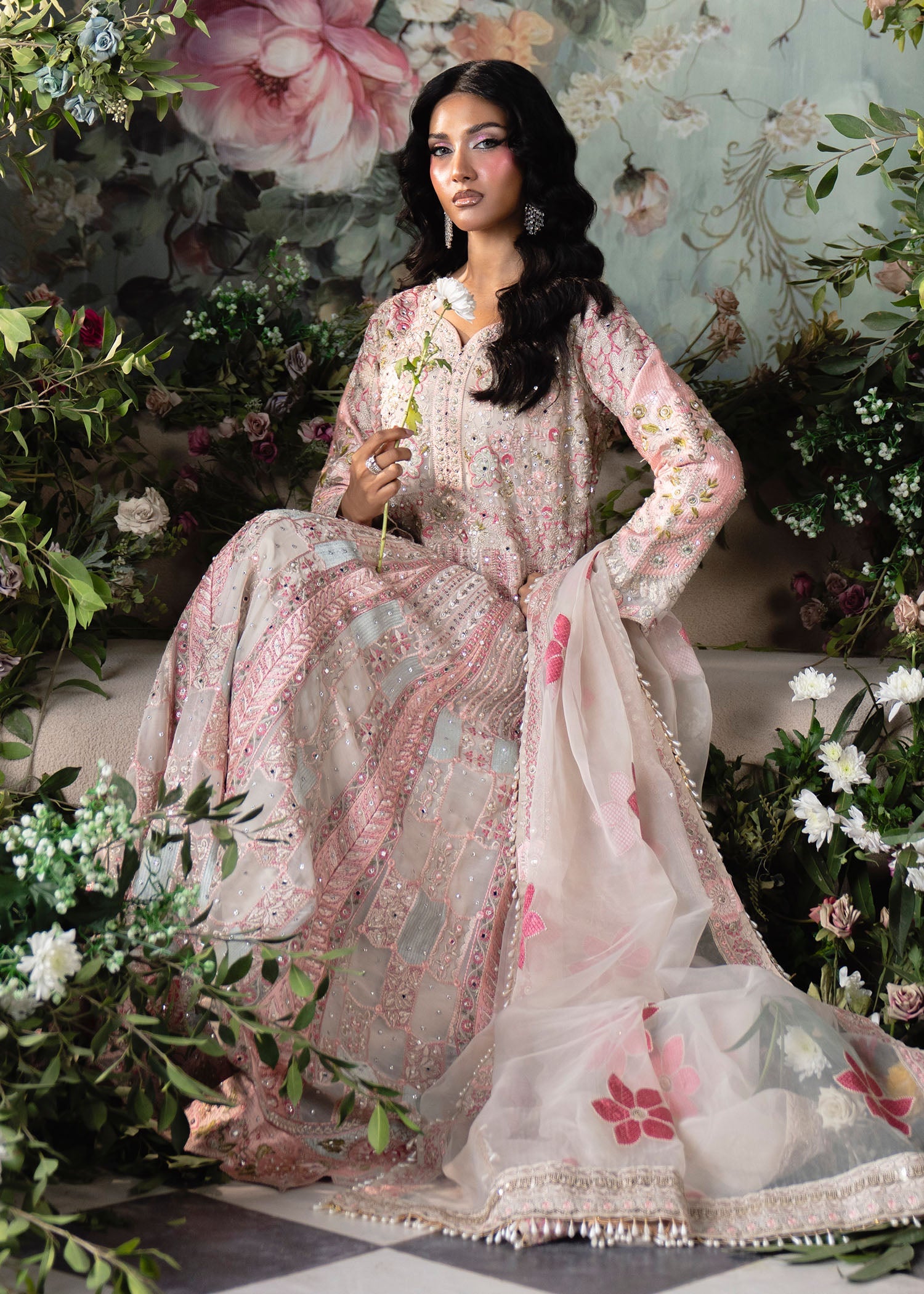 Formal Blush Pink Embroidered Chiffon Dress Online in Sri Lanka India Australia