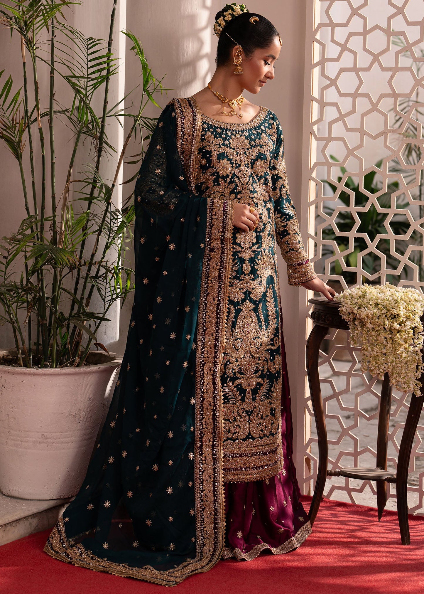 Formal Bottle Green Charmuse Pakistani Suit Online in UK USA Canada