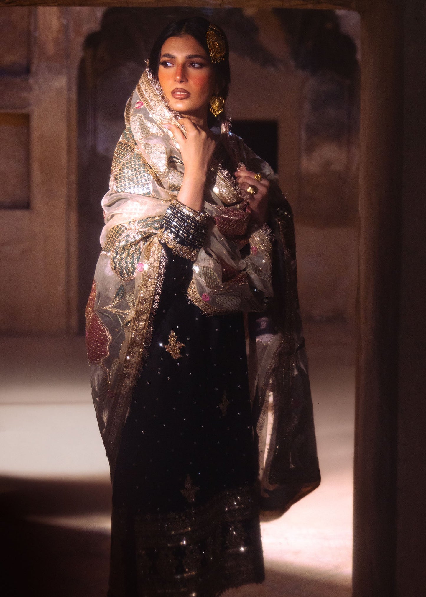 Formal Ebony Embroidered Charmuse Suit Online in Sri Lanka India Australia