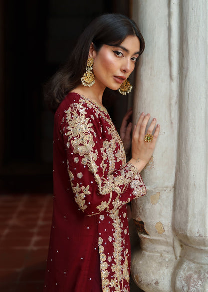 Formal Fire Red Chiffon Straight Cut Suit Online in Dubai UAE Abudhabi Ajman Sharjah