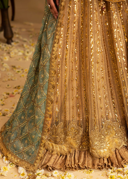 Formal Gold Net Embellished Pakistani Suit Online in Dubai UAE Abudhabi Ajman Sharjah