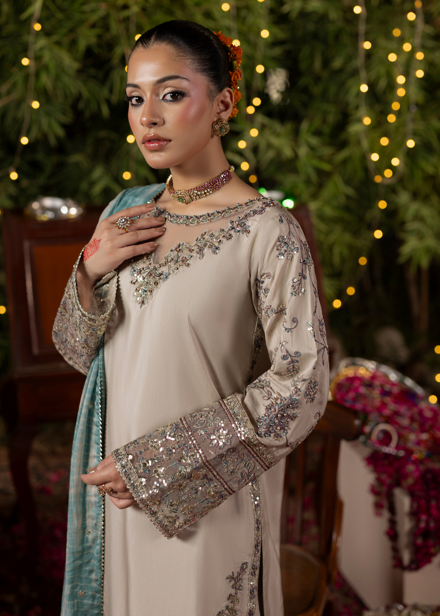 Formal Grey Silk Embroidered Pakistani Suit Online in Sri Lanka India Australia