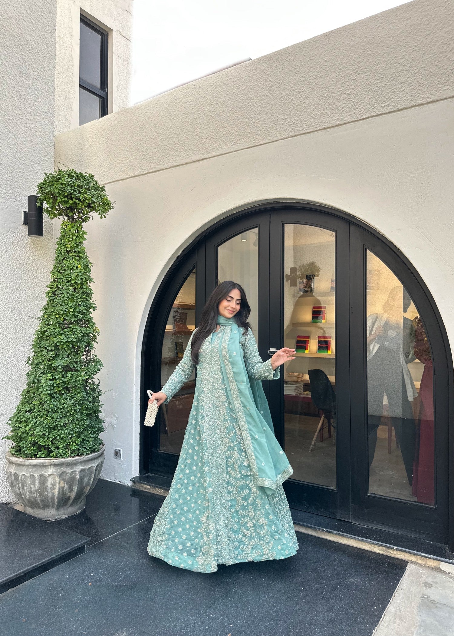 Formal Ice Blue Chiffon Pakistani Wedding Outfit Online in Sri Lanka India Australia
