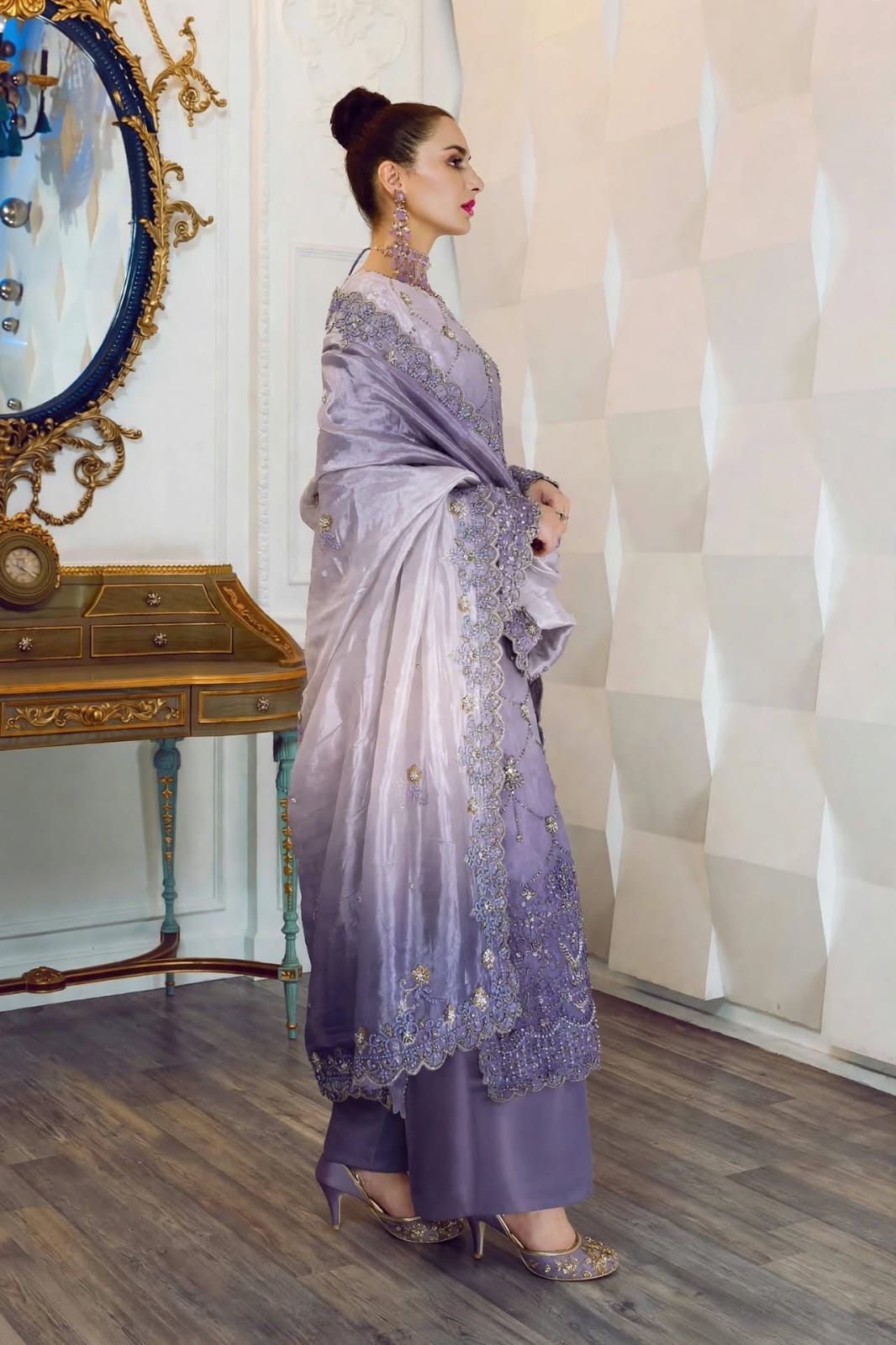 Formal Light Purple Silk Salwar Kameez Online in KSA Riyadh Saudi Arabia Oman Bahrain Qatar