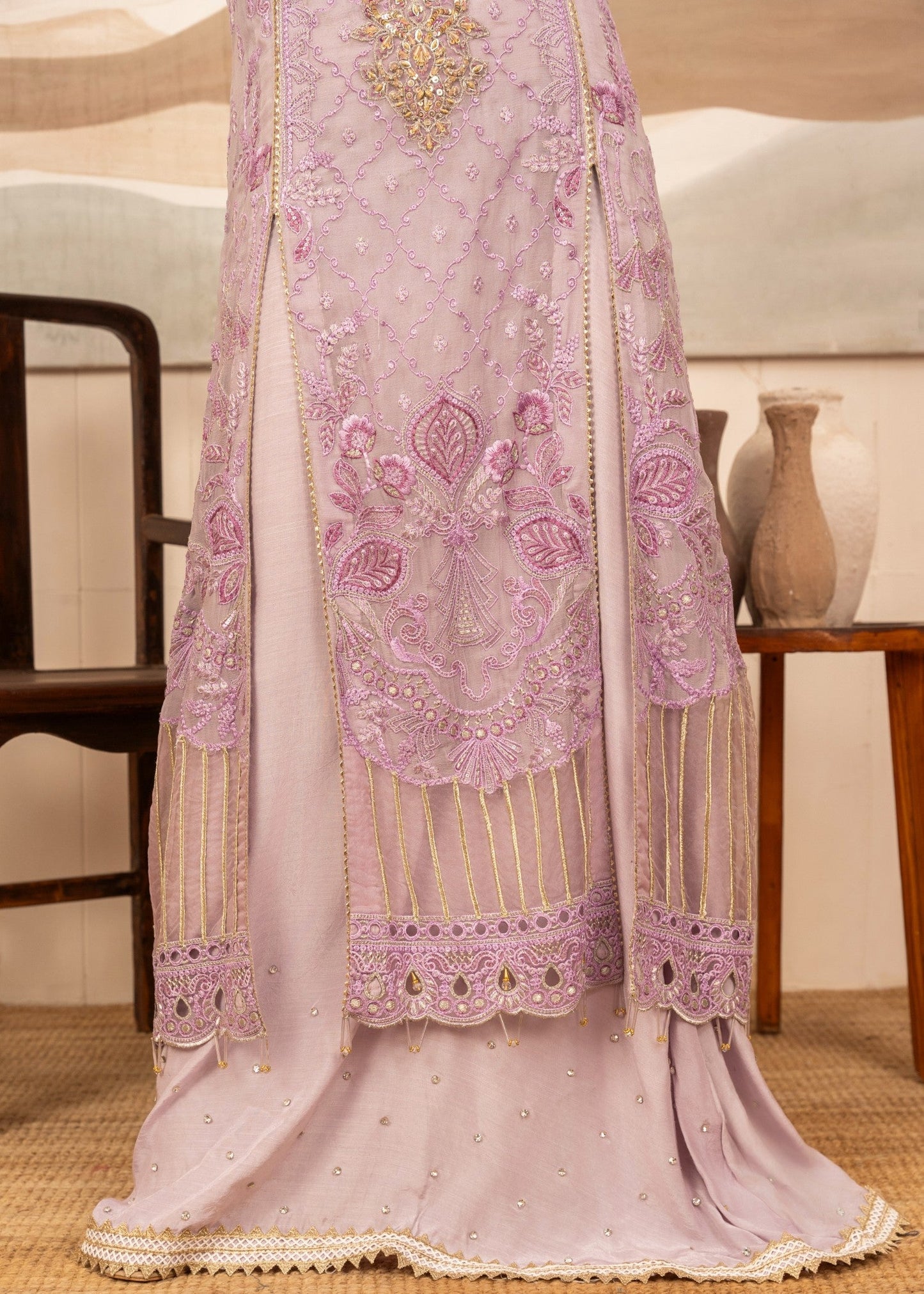 Formal Lilac Embroidered Sharara Outfit Online in KSA Riyadh Saudi Arabia Oman Bahrain Qatar