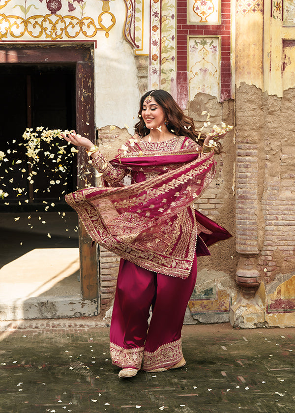 Formal Magenta Embroidered Charmuse Salwar Kameez Online in Dubai UAE Abudhabi Ajman Sharjah