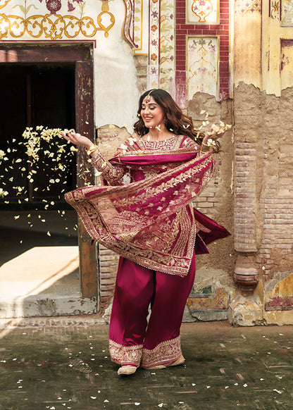 Formal Magenta Embroidered Charmuse Salwar Kameez Online in Dubai UAE Abudhabi Ajman Sharjah