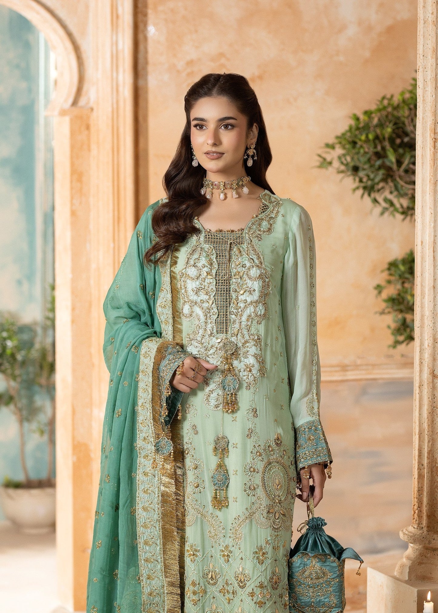Formal Mint Green Chiffon Embroidered Suit Online in Sri Lanka India Australia