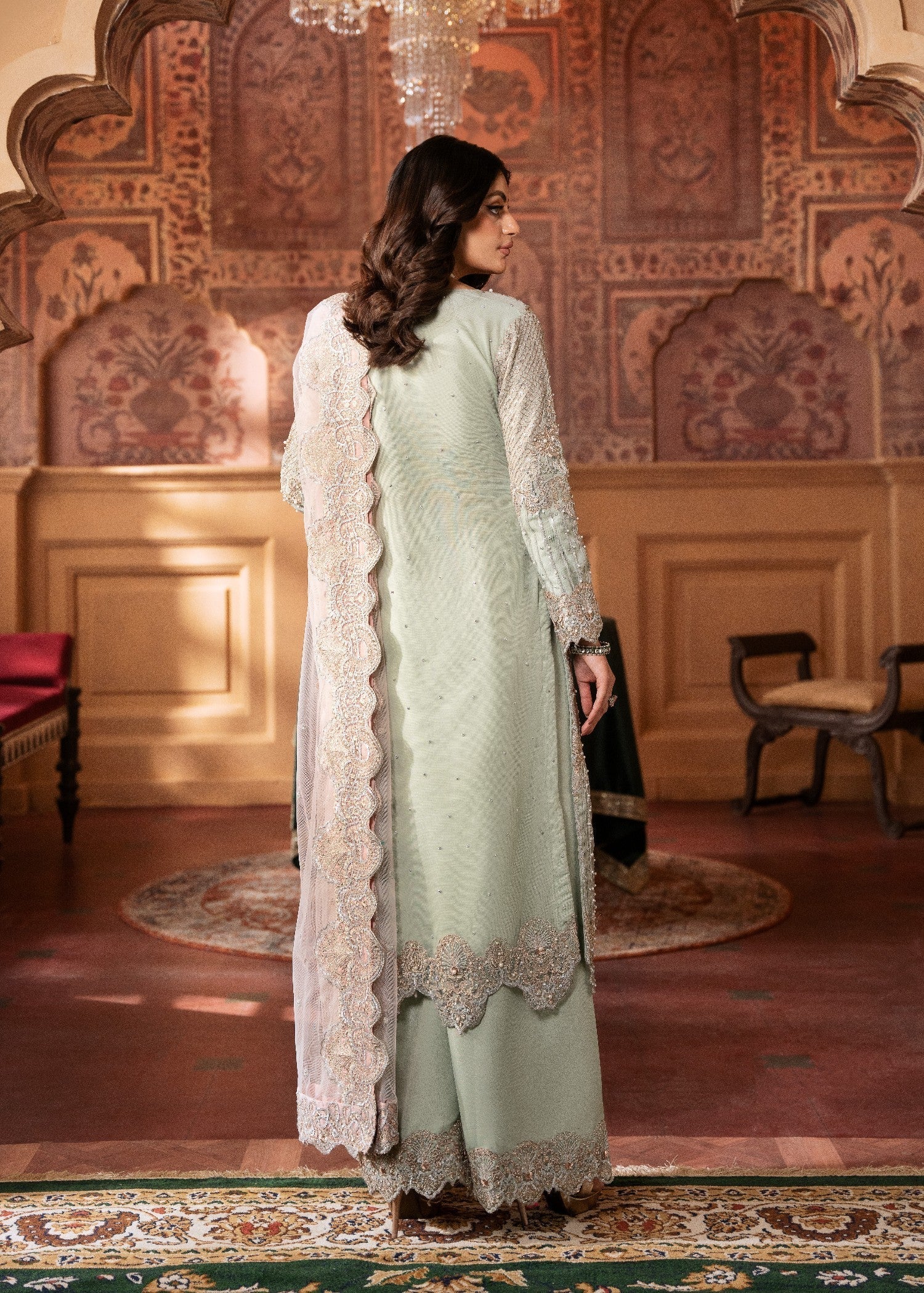 Formal Mint Green Net Embroidered Suit Online in Sri Lanka India Australia