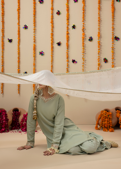 Formal Mint Green Raw Silk Pakistani Suit Online in Dubai DXB UAE Abudhabi Meena Bazaar