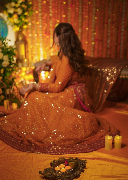 Formal Mustard Chiffon Embroidered Suit Online in Dubai DXB UAE Abudhabi Meena Bazaar