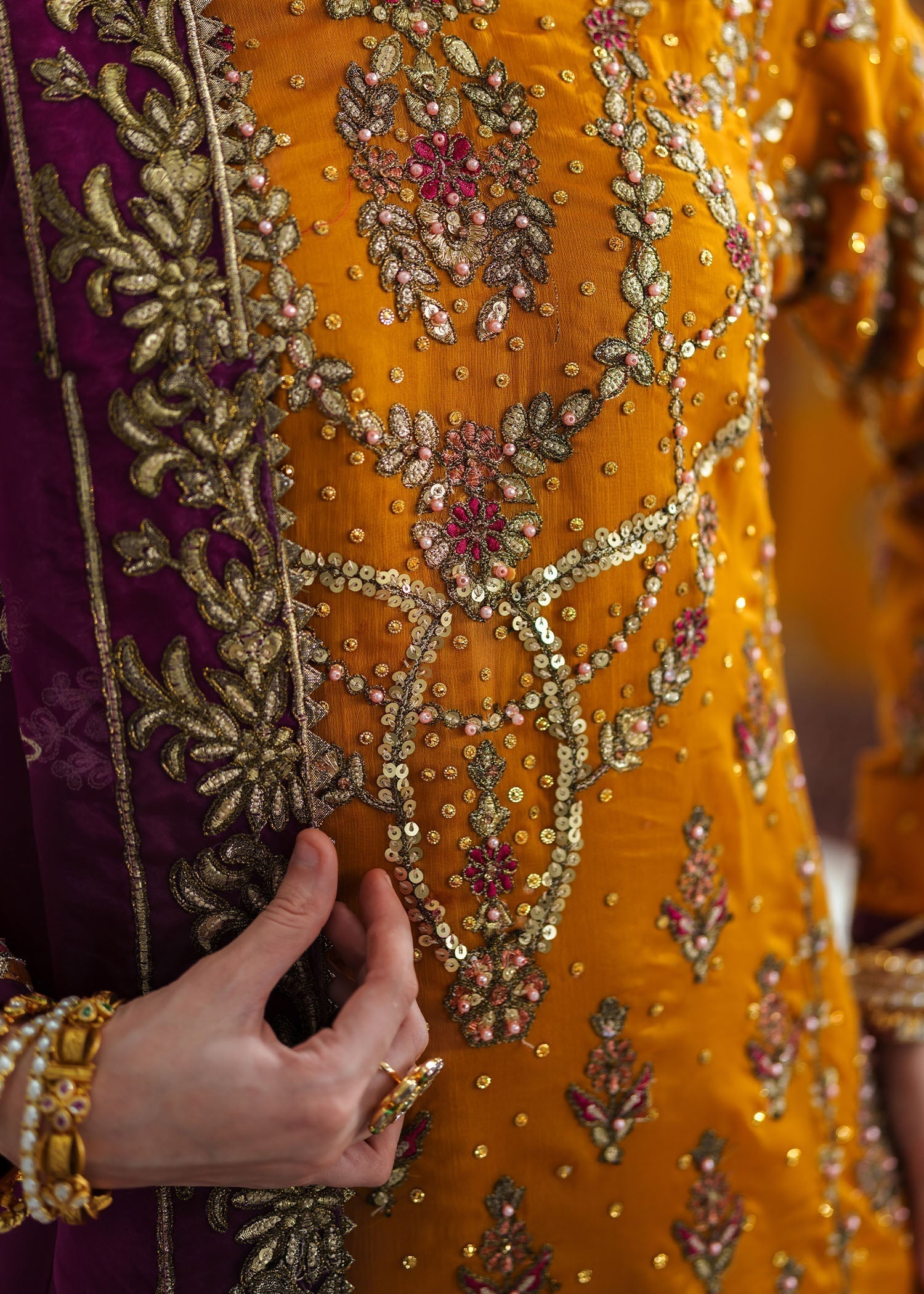 Formal Mustard Gold Chiffon 3 Piece Dress Online in Dubai DXB UAE Abudhabi Meena Bazaar