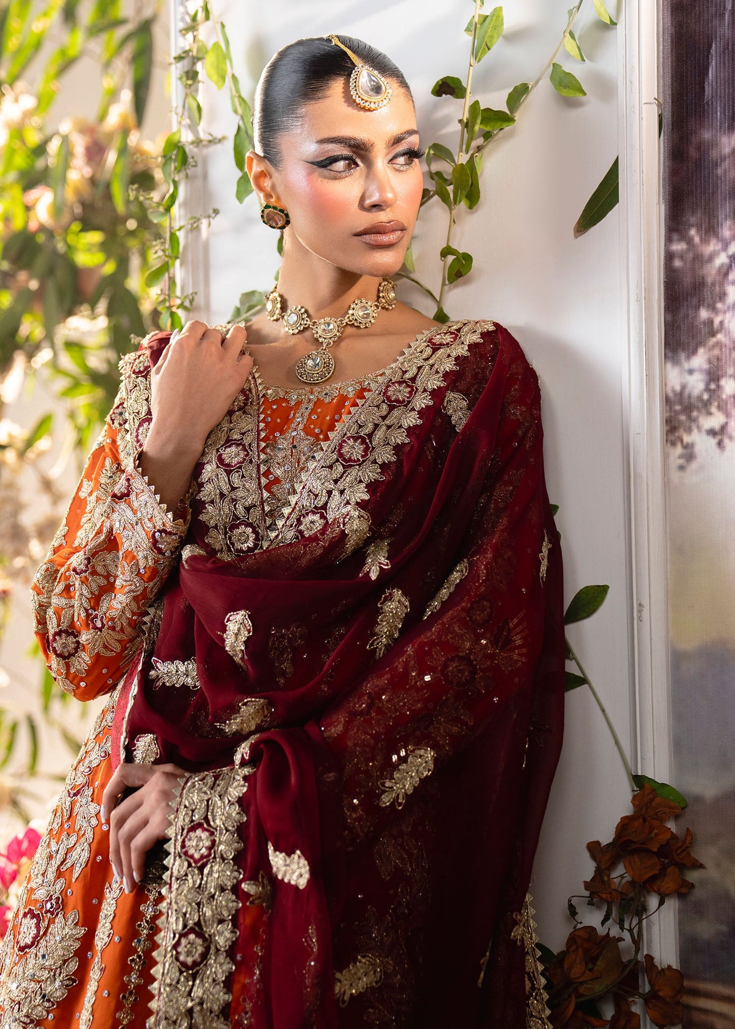Formal Orange Banarasi Gharara Suit Online in KSA Riyadh Saudi Arabia Oman Bahrain Qatar