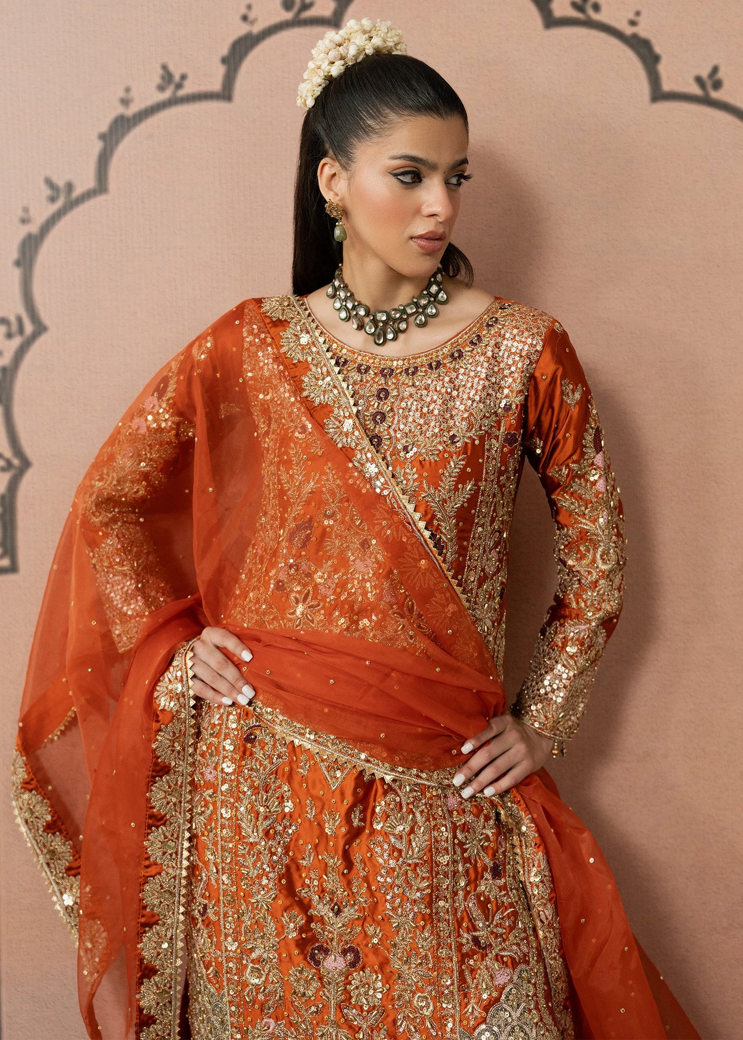 Formal Orange Organza Pakistani Suit Online in Dubai UAE Abudhabi Ajman Sharjah