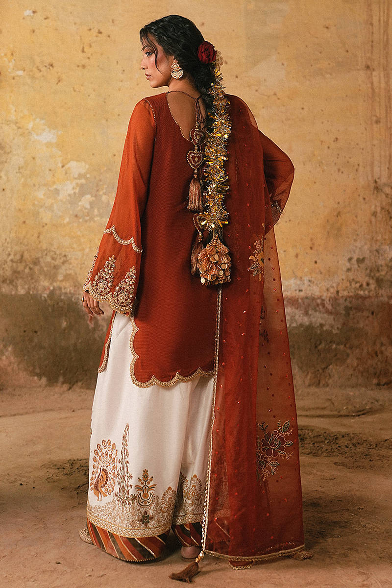 Formal Orange Raw Silk Salwar Kameez Online in KSA Riyadh Saudi Arabia Oman Bahrain Qatar